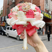 Load image into Gallery viewer, Small Size Glamour and Sparkle Bridesmaids Wedding Bouquets -Exquisite Rhinestones-Silk Ribbon Roses and Jewelry Accents