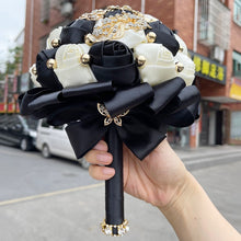 Load image into Gallery viewer, Small Size Glamour and Sparkle Bridesmaids Wedding Bouquets -Exquisite Rhinestones-Silk Ribbon Roses and Jewelry Accents
