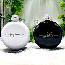 Load image into Gallery viewer, Personalized Round Fancy Ladies Flasks Stainless Steel with Rhinestone Lid for Bridal Party-Wedding Gifts
