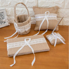 Load image into Gallery viewer, Four Piece Bridal Set of Rustic Burlap Boho Accessories for Wedding Day