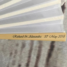 Load image into Gallery viewer, One Lot of 50 pieces - Personalized Sandalwood Folding Silk Hand Fans with organza bag-Favor for Wedding or Mis Quince
