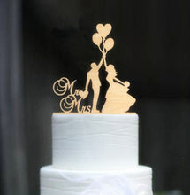 Load image into Gallery viewer, Mr and Mrs Cake Toppers-Bride and Groom with Pets-Wedding Couple Wood Silhouettes