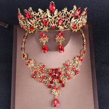 Load image into Gallery viewer, Rose Ruby Red Vintage Rhinestone Tiara and Jewelry Set