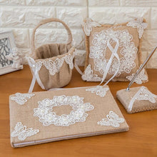 Load image into Gallery viewer, Four Piece Bridal Set of Rustic Burlap Boho Accessories for Wedding Day