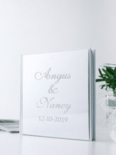 Load image into Gallery viewer, Personalized Fancy Acrylic Mirror Look Guest Book in Gold or Silver