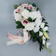 Load image into Gallery viewer, Wedding Artificial Hand Tied Rose Bride Bouquet - Cascade Style