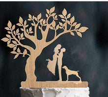 Load image into Gallery viewer, Mr and Mrs Cake Toppers-Bride and Groom with Pets-Wedding Couple Wood Silhouettes