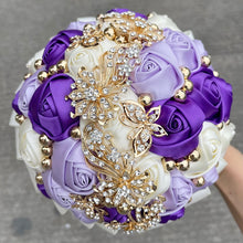 Load image into Gallery viewer, Small Size Glamour and Sparkle Bridesmaids Wedding Bouquets -Exquisite Rhinestones-Silk Ribbon Roses and Jewelry Accents