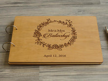 Load image into Gallery viewer, Floral Wreath Customized Wedding or Quinceanera Guest Book - Personalized Wood Cover