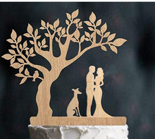 Load image into Gallery viewer, Mr and Mrs Cake Toppers-Bride and Groom with Pets-Wedding Couple Wood Silhouettes