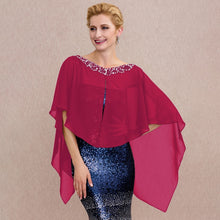 Load image into Gallery viewer, A Touch of Shimmer Chiffon Shawl Evening Cover up- Bridal Shawl-Cape