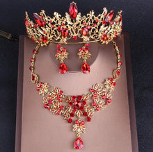Load image into Gallery viewer, Rose Ruby Red Vintage Rhinestone Tiara and Jewelry Set
