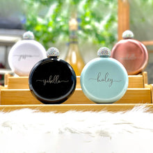 Load image into Gallery viewer, Personalized Round Fancy Ladies Flasks Stainless Steel with Rhinestone Lid for Bridal Party-Wedding Gifts