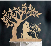 Load image into Gallery viewer, Mr and Mrs Cake Toppers-Bride and Groom with Pets-Wedding Couple Wood Silhouettes