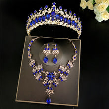 Load image into Gallery viewer, Princesa Crystal Tiaras and Jewelry Sets in Assorted Colors with Rhinestone Earrings with Necklace