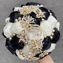 Load image into Gallery viewer, Small Size Glamour and Sparkle Bridesmaids Wedding Bouquets -Exquisite Rhinestones-Silk Ribbon Roses and Jewelry Accents