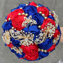 Load image into Gallery viewer, Small Size Glamour and Sparkle Bridesmaids Wedding Bouquets -Exquisite Rhinestones-Silk Ribbon Roses and Jewelry Accents