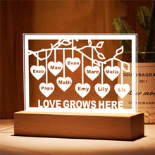 Load image into Gallery viewer, Personalized Family Tree Sign with LED USB Acrylic Night Light - Custom Laser Engraved