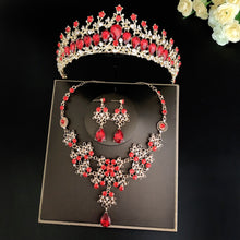 Load image into Gallery viewer, Princesa Crystal Tiaras and Jewelry Sets in Assorted Colors with Rhinestone Earrings with Necklace