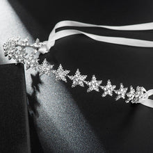 Load image into Gallery viewer, Crystal Star Tiara Headband with Rhinestones and Ribbon-Bridal or Quinceanera Headpiece