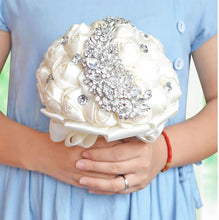 Load image into Gallery viewer, Crystal Jewelry Adorned Wedding Ribbon Bouquet