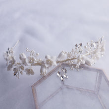 Load image into Gallery viewer, White Floral Porcelain Ceramic and Pearl Tiara-Crown