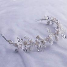 Load image into Gallery viewer, White Floral Porcelain Ceramic and Pearl Tiara-Crown