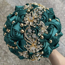 Load image into Gallery viewer, Small Size Glamour and Sparkle Bridesmaids Wedding Bouquets -Exquisite Rhinestones-Silk Ribbon Roses and Jewelry Accents