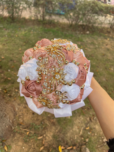 Load image into Gallery viewer, Small Size Glamour and Sparkle Bridesmaids Wedding Bouquets -Exquisite Rhinestones-Silk Ribbon Roses and Jewelry Accents