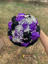 Load image into Gallery viewer, Small Size Glamour and Sparkle Bridesmaids Wedding Bouquets -Exquisite Rhinestones-Silk Ribbon Roses and Jewelry Accents