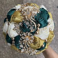Load image into Gallery viewer, Small Size Glamour and Sparkle Bridesmaids Wedding Bouquets -Exquisite Rhinestones-Silk Ribbon Roses and Jewelry Accents