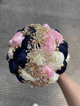 Load image into Gallery viewer, Small Size Glamour and Sparkle Bridesmaids Wedding Bouquets -Exquisite Rhinestones-Silk Ribbon Roses and Jewelry Accents