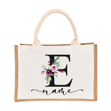 Load image into Gallery viewer, Bridesmaids Floral Design Canvas-Jute-Burlap Tote Bags-Custom Personalized with Initial and Name