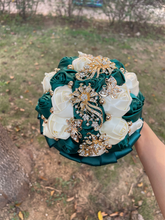 Load image into Gallery viewer, Small Size Glamour and Sparkle Bridesmaids Wedding Bouquets -Exquisite Rhinestones-Silk Ribbon Roses and Jewelry Accents