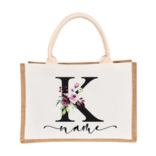 Load image into Gallery viewer, Bridesmaids Floral Design Canvas-Jute-Burlap Tote Bags-Custom Personalized with Initial and Name