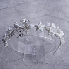 Load image into Gallery viewer, White Floral Porcelain Ceramic and Pearl Tiara-Crown
