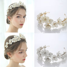Load image into Gallery viewer, Handmade Wreath Simulated Pearl Headband Bridal Wedding Headpiece