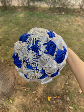 Load image into Gallery viewer, Small Size Glamour and Sparkle Bridesmaids Wedding Bouquets -Exquisite Rhinestones-Silk Ribbon Roses and Jewelry Accents