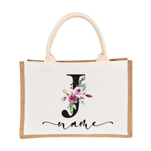 Load image into Gallery viewer, Bridesmaids Floral Design Canvas-Jute-Burlap Tote Bags-Custom Personalized with Initial and Name