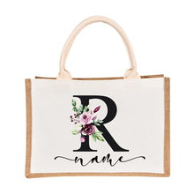 Load image into Gallery viewer, Bridesmaids Floral Design Canvas-Jute-Burlap Tote Bags-Custom Personalized with Initial and Name