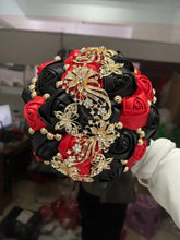 Load image into Gallery viewer, Small Size Glamour and Sparkle Bridesmaids Wedding Bouquets -Exquisite Rhinestones-Silk Ribbon Roses and Jewelry Accents