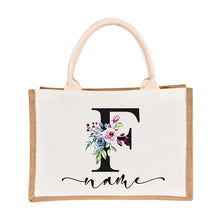 Load image into Gallery viewer, Bridesmaids Floral Design Canvas-Jute-Burlap Tote Bags-Custom Personalized with Initial and Name