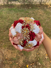 Load image into Gallery viewer, Small Size Glamour and Sparkle Bridesmaids Wedding Bouquets -Exquisite Rhinestones-Silk Ribbon Roses and Jewelry Accents