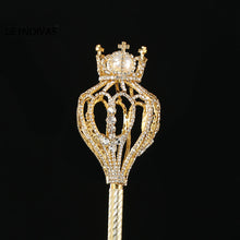 Load image into Gallery viewer, Crown Top Party Wand Gold Scepter with Rhinestones for a Princess Quinceanera