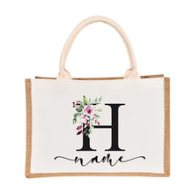 Load image into Gallery viewer, Bridesmaids Floral Design Canvas-Jute-Burlap Tote Bags-Custom Personalized with Initial and Name