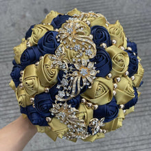 Load image into Gallery viewer, Small Size Glamour and Sparkle Bridesmaids Wedding Bouquets -Exquisite Rhinestones-Silk Ribbon Roses and Jewelry Accents