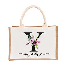 Load image into Gallery viewer, Bridesmaids Floral Design Canvas-Jute-Burlap Tote Bags-Custom Personalized with Initial and Name