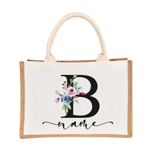 Load image into Gallery viewer, Bridesmaids Floral Design Canvas-Jute-Burlap Tote Bags-Custom Personalized with Initial and Name