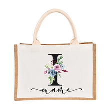 Load image into Gallery viewer, Bridesmaids Floral Design Canvas-Jute-Burlap Tote Bags-Custom Personalized with Initial and Name