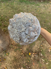 Load image into Gallery viewer, Small Size Glamour and Sparkle Bridesmaids Wedding Bouquets -Exquisite Rhinestones-Silk Ribbon Roses and Jewelry Accents